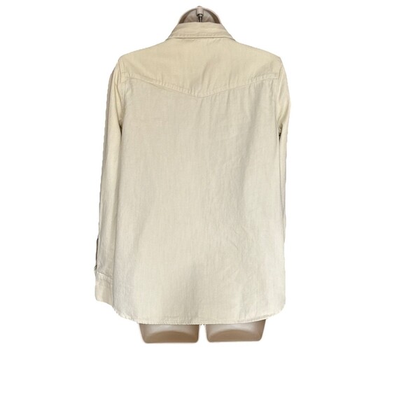 Tuckernuck Size S Beige Denim Pearl Snap Long Sleeve Cotton Shirt - Picture 2 of 9